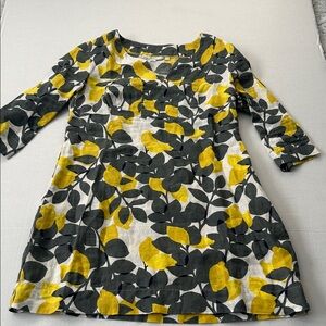 Boden Dress with Yellow and Black Floral Design 100% Linen